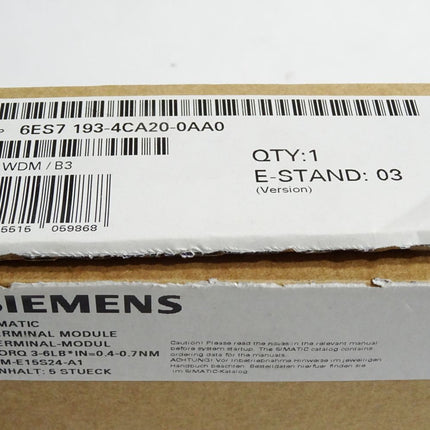 Siemens Terminal Modul 6ES7193-4CA20-0AA0 6ES7 193-4CA20-0AA0 / Inhalt:4 Stück / Neu OVP - Maranos.de