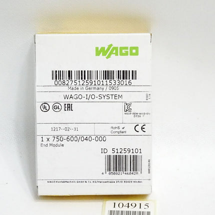 Wago End Module 750-600/040-000 Neu OVP versiegelt - Maranos.de
