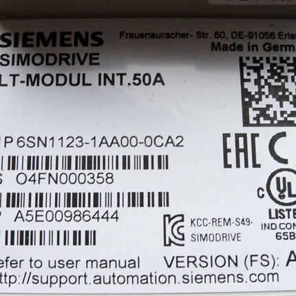 Siemens Simodrive LT-Modul INT.50A 6SN1123-1AA00-0CA2 Version A / Neu OVP / Unbenutzt - Maranos.de