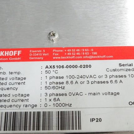 Beckhoff AX5106-0000-0200 Digital Kompakt Servoverstärker 1-kanalig - Maranos.de