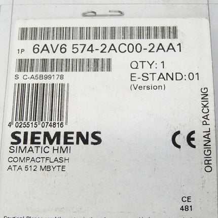 Siemens 6AV6574-2AC00-2AA1 / 6AV6 574-2AC00-2AA1 E:01 / Simatic HMI Compactflash 512MB / Neu OVP