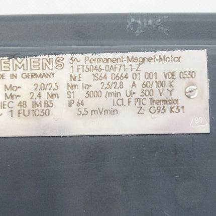 Siemens Permanent-Magnet-Motor 1FT5046-0AF71-1-Z 3000/min + Alpha SP75-M1-10
