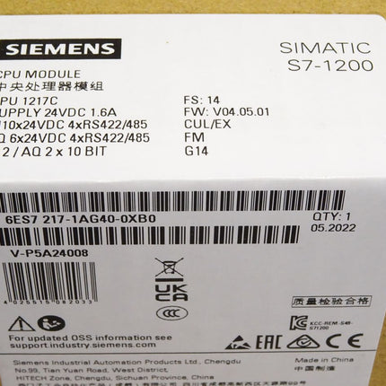Siemens CPU1217C 6ES7217-1AG40-0XB0 / 6ES7 217-1AG40-0XB0 / Neu OVP versiegelt - Maranos.de