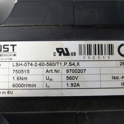 Lust Servomotor LSH-074-2-60-560/T1,O,S4,X / 9700207 / 6000r/min /