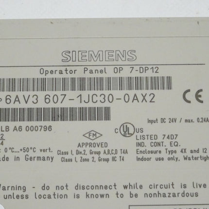 Siemens OP7 6AV3607-1JC30-0AX2 OP7-DP12 Rückschale Backcover OP 7-DP12