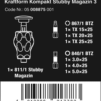 Wera 05008875001 Kraftform Kompakt Stubby Magazin 3 Bitsatz - Maranos.de