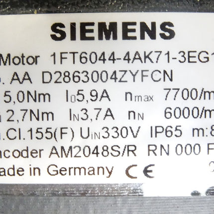 Siemens Servomotor 1FT6044-4AK71-3EG1 7700/min 5.9A / Neu