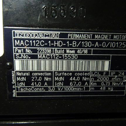 Indramat MAC112C-1-HD-1-B/130-A-0/I01250 Servomotor Top