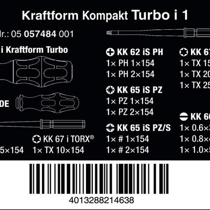Wera Kraftform Kompakt Turbo VDE 1 - 05057484001 Bit-Set 16teilig - Maranos.de