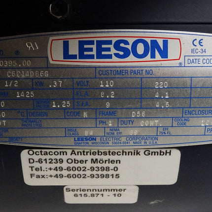 LEESON Elektromotor C6C14DB6G 0.37kW 1425 rpm / Neu - Maranos.de