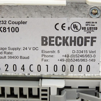 Beckhoff BK8100 RS232 Koppler