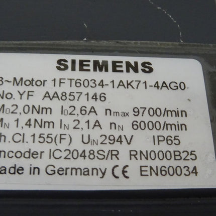 Siemens 1FT6034-1AK71-4AG0 / 1FT 6034-1AK71-4AG0 Servomotor / Transportspuren / Lagerspuren / NEU