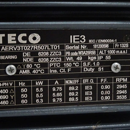 TECO AERV3T027R507LT01 5.5 kW 2945 rpm Drehstrommotor - Maranos.de
