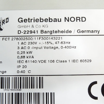 Getriebebau Nord SK250/1 FCT 278002500/11F300143221 0.25kW Frequenzumrichter - Maranos.de