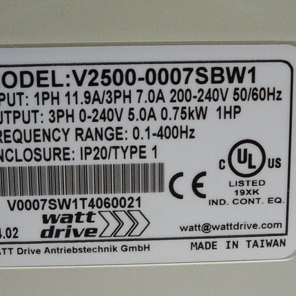 Watt Drive V2500 OPTI-Line V2500-0007SBW1 0.75kW Frequenzumrichter / Neuwertig - Maranos.de