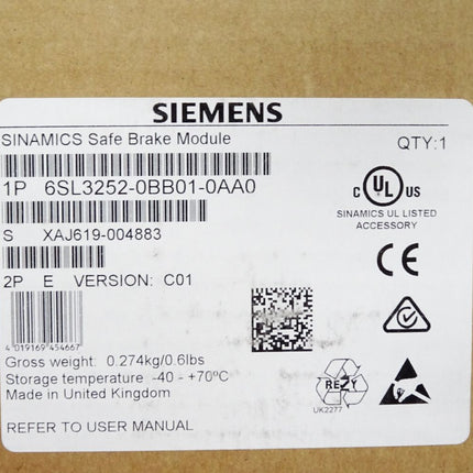 Siemens 6SL3252-0BB01-0AA0 SINAMICS SAFE Bremsrelais / Neu OVP - Maranos.de