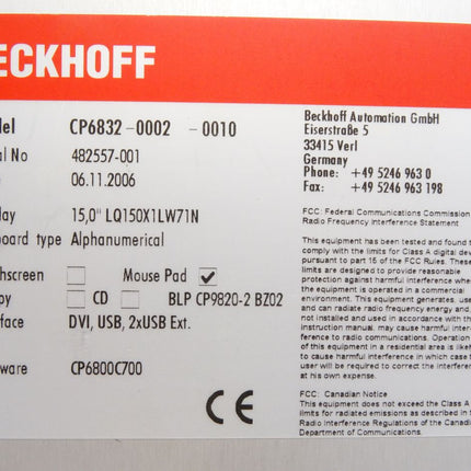 Beckhoff CP6832-0002-0010 Einbau-Control-Panel - Maranos.de