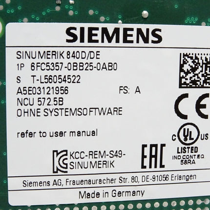 Siemens Sinumerik 840D/DE 6FC5357-0BB25-0AB0 NCU 572.5B - Maranos.de