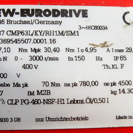 SEW Eurodrive Getriebemotor WF37 CMP63L/KY/RH1M/SM1 01.7369545507.0001.16 3000r/min i5,77 - Maranos.de