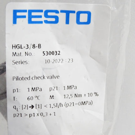 Festo 530032 HGL-3/8-B Gesteuertes Rückschlagventil / Neu OVP - Maranos.de