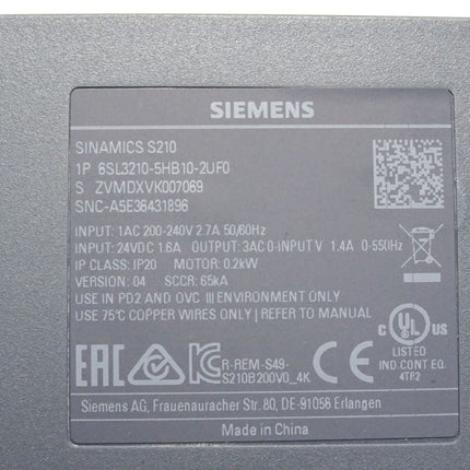Siemens Sinamics S210 6SL3210-5HB10-2UF0 - Maranos.de