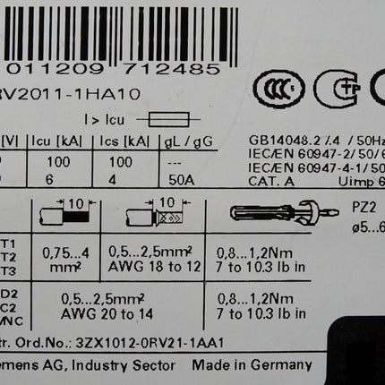 Siemens 3RV2011-1HA10 Leistungsschalter / Unbenutzt - Maranos.de