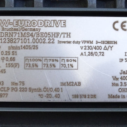 SEW Eurodrive Getriebemotor S37 DRN71MS4/BE05HF/TH 01.8123827101.0002.22 1405/25r/min 0.25kW i 55,93 - Maranos.de