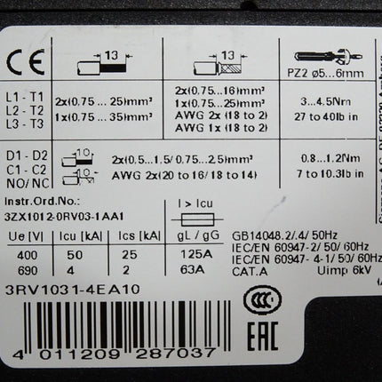 Siemens 3RV1031-4EA10 Leistungsschalter - Maranos.de