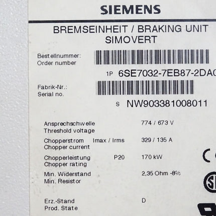 Siemens Bremseinheit Simovert 6SE7032-7EB87-2DA0 - Maranos.de