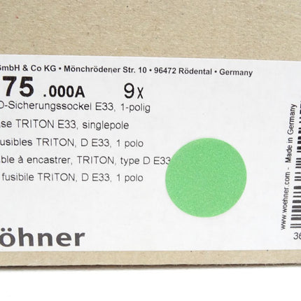 Wöhner 31175 .000A TRITON D-Sicherungssockel E33 / Inhalt : 9 Stück / Neu OVP - Maranos.de