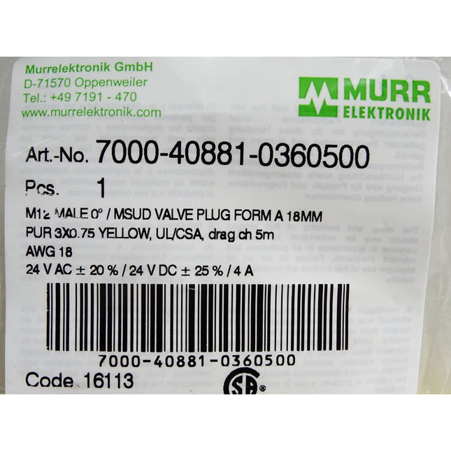 Murr Elektronik Kabel 7000-40881-0360500 / Neu OVP - Maranos.de