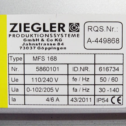 Ziegler MFS168 MFS 168 616734 Frequenzumrichter für Schwingförderer - Maranos.de