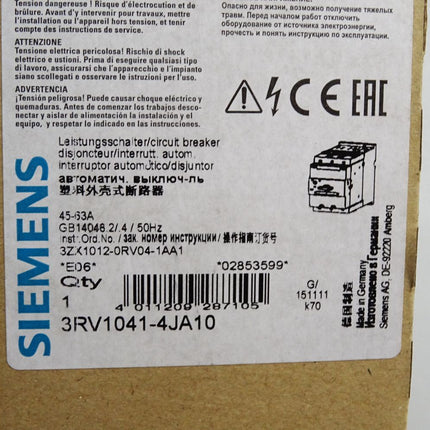 Siemens Leistungsschalter 3RV1041-4JA10 / Neu OVP - Maranos.de