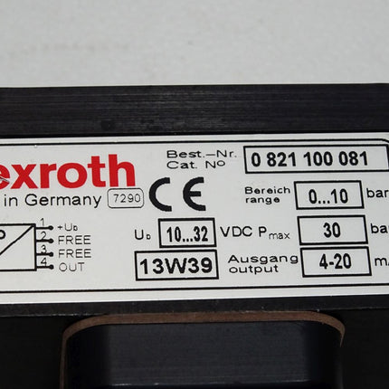 Rexroth Drucktransmitter 0821100081 PE1-SA-G014-000-100-M012 0...10bar Pmax 30 bar 10...32VDC 4-20mA / Unbenutzt - Maranos.de