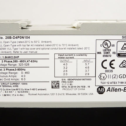Allen-Bradley PowerFlex 525 25B-D4P0N104 Frequenzumrichter 1.5kW  / Neu - Maranos.de