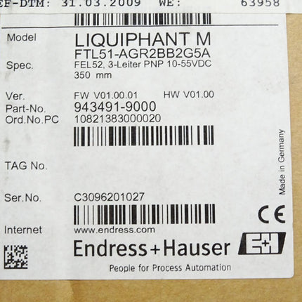 Endress+Hauser Füllstandsmesser LIQUIPHANT M FEL52 FTL51-AGR2BB2G5A 350mm / Neu OVP - Maranos.de