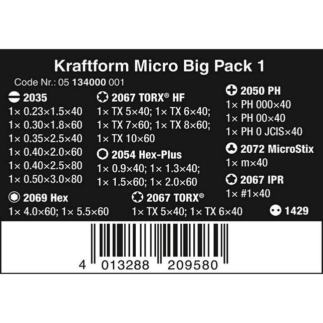 Wera Kraftform Micro Big Pack 1 Elektroniker-Schraubdrehersatz 05134000001 - Maranos.de