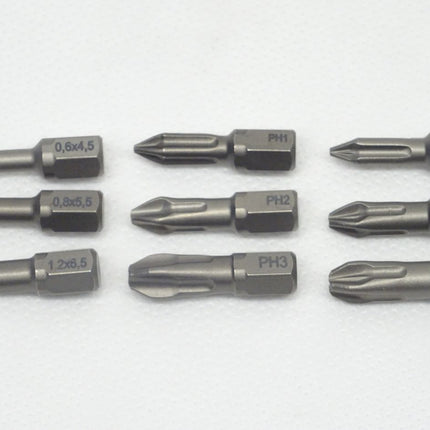 Makita Bits Set  PH1  PH2  PH3  PZ1  PZ2  PZ3  0,6x4,5  0,8x5,5  1,2x6,5 / 9tlg. - Maranos.de