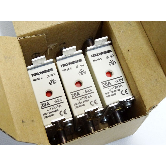 Italweber Sicherungen 1500620 NH00 20A 500VAC gL/gG Inhalt : 3 Stück / Neu OVP - Maranos.de