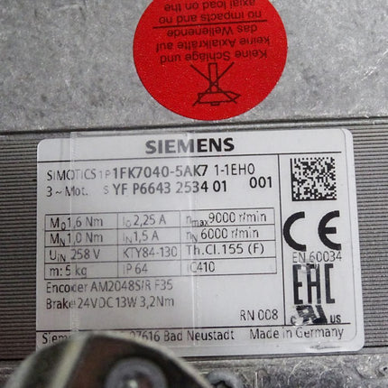 Siemens Simotics Servomotor 1FK7040-5AK71-1EH0 6000min-1 / Neu - Maranos.de