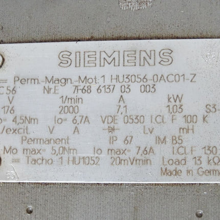 Siemens Permanent Magnet Motor Servomotor 1HU3056-0AC01-Z 2000min-1 1.03kW - Maranos.de