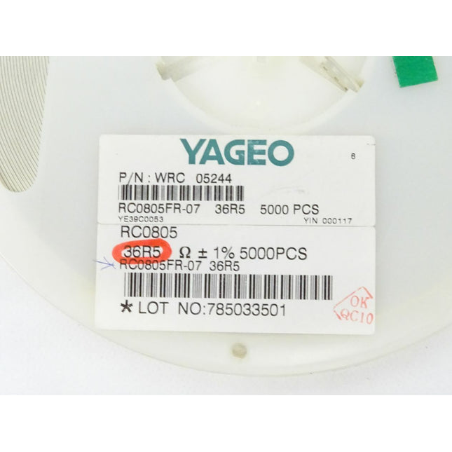 5000x YAGEO SMD Widerstand 36,5 Ohm  / WRC 05244 / RC0805FR-07 / 36R5 / 0805 - Maranos.de