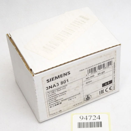 Siemens Sicherungseinsatz 3NA3801 6A / Inhalt : 3 Stück / Neu OVP - Maranos.de
