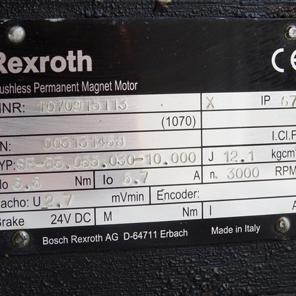 Rexroth Brushless Permanent Magnet Motor Servomotor 1070915113 SE-B3.055.030-10.000 3000RPM 19A - Maranos.de