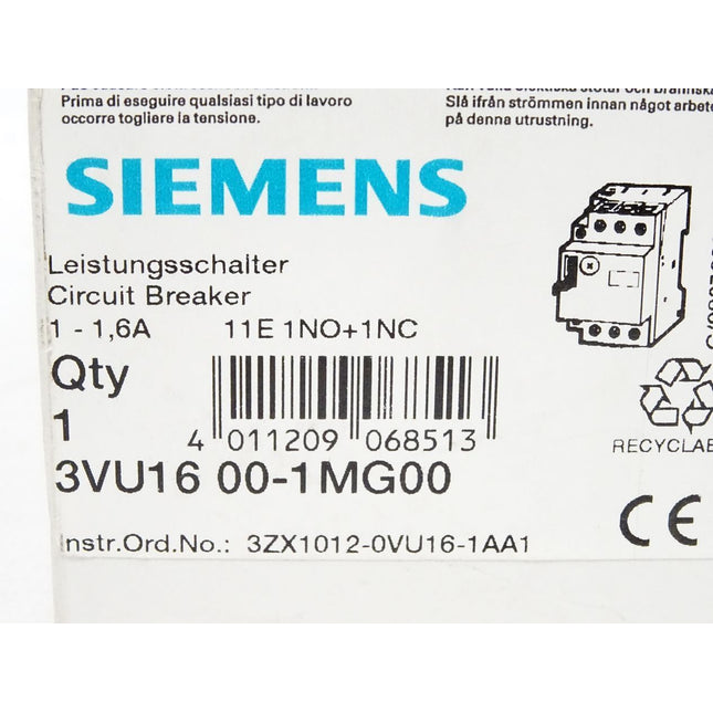 Siemens Leistungsschalter 3VU1600-1MG00 / Neu OVP - Maranos.de