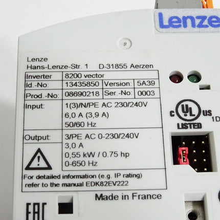 Lenze 8200 vector 13435850 0.55kW E82EV551_2C E82EV551K2C - Maranos.de