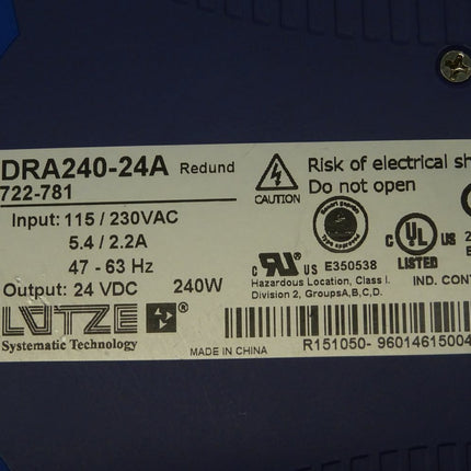 Lutze DRA240-24A / 722-781 / 722781 / Power Supply 24VDC - Maranos.de