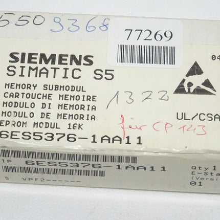Siemens SIMATIC S5 6ES5376-1AA11 Memory Submodul  6ES5 376-1AA11 / Neu-OVP-versiegelt - Maranos.de