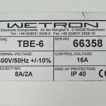 WETRON TBE6 / TBE-6 66358 400V 50Hz 16A IP40 Trennblockeinspeisung - Maranos.de