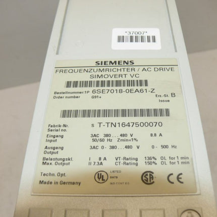 Siemens 6SE7 018-0EA61-Z Simovert 6SE7018-0EA61-Z E: B - Maranos.de